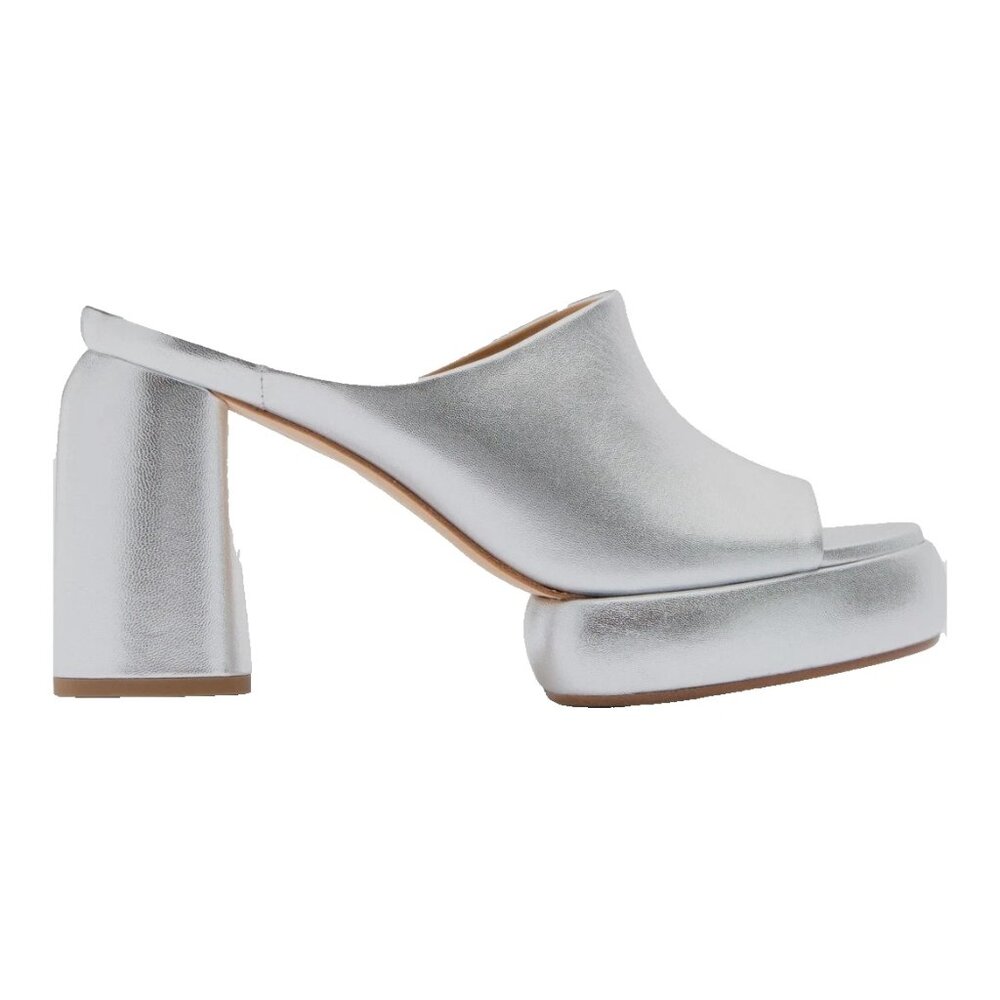 $450 aeyde Ornella Metallic Leather Platform Sandal SLIDE SILVER 38 (TE8)
